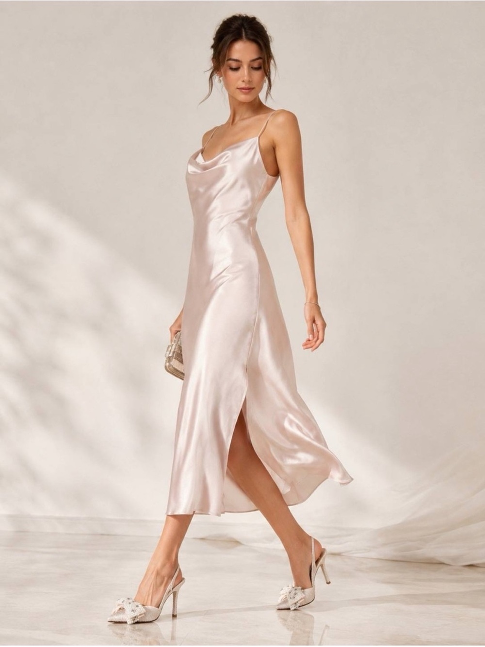 NWT Antonio Melani Champagne Pearl Bow Slingback Heels Pointed Toe Size 8 - Picture 4 of 8